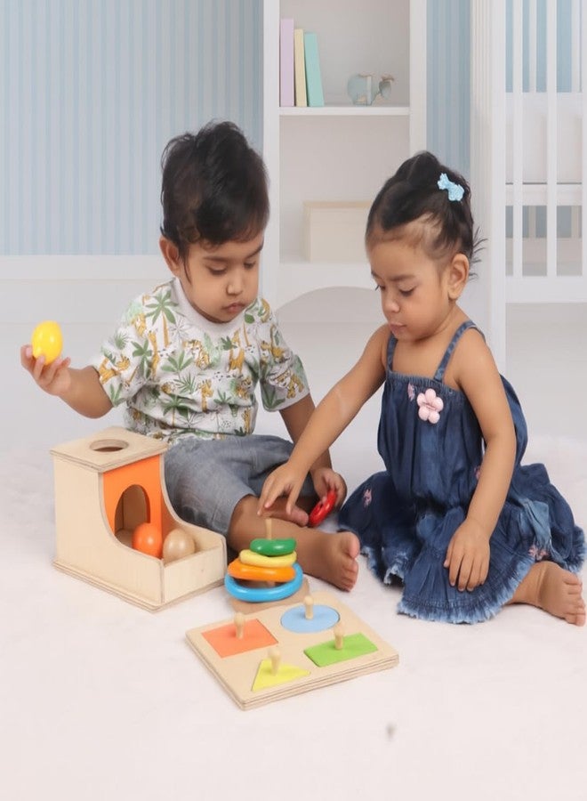 Brainytots Baby Problem Solving Kit 1 | for Babies 6 Months to 1 and 2 Years | 3 Toys - Object Permanence Box, Wooden Ring Stacker & 4-Shape Puzzle | Learning Toys for Cognitive, Motor, Tactile Skills - Image 1